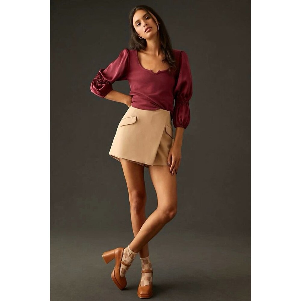 Anthropologie Maeve Ribbed Tiered Sleeve Top
